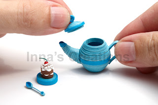 Miniature quilled teapot