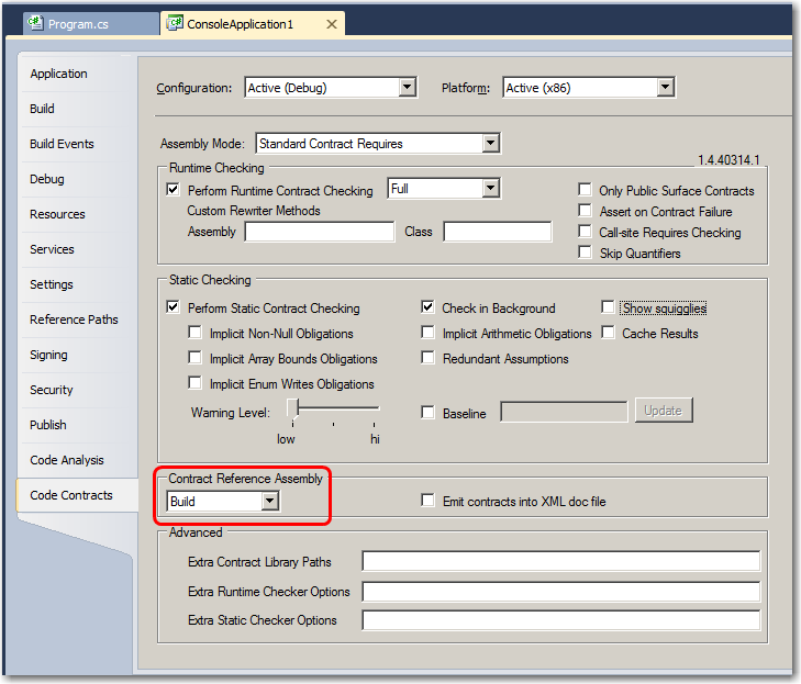 Visual Studio Build Properties Code Contracts Visual Studio Build Properties Code Contracts
