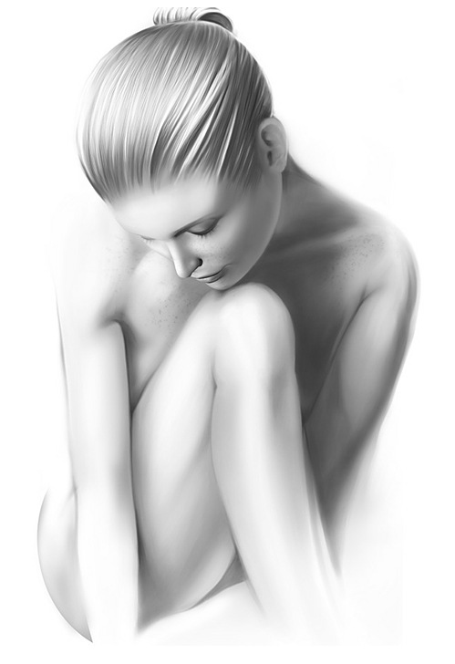 Black and While Digital Illustration of Girl