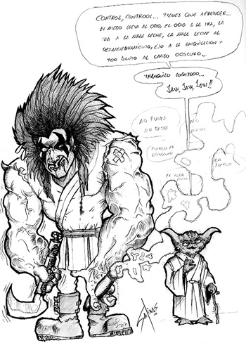 Fan Art de Lobo y el maestro Yoda, por Jordi Salinas