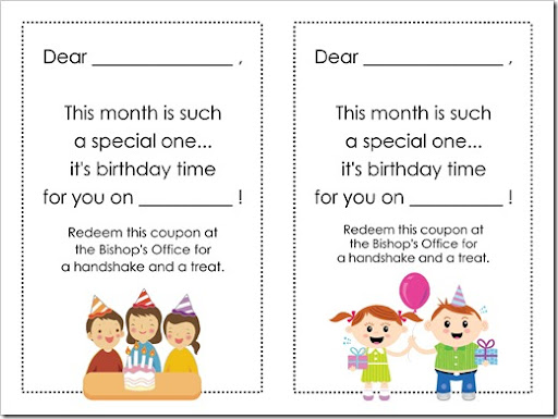 LDS Primary Birthday Cards There are blanks for the child's name and birth