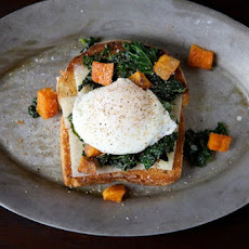 Sautéed Kale, Roasted Sweet Potato and Poached Egg Holiday Toast