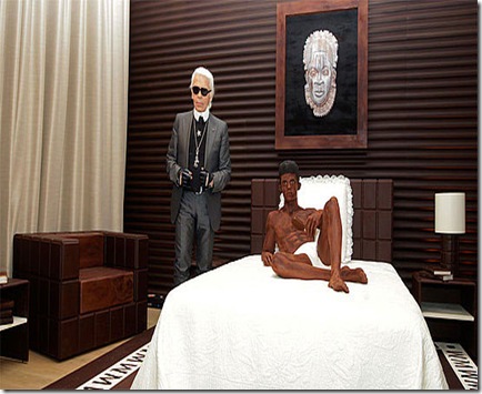 lagerfelde e escultura de chocolate de Baptiste Giabiconi lagerfelde e escultura de chocolate de Baptiste Giabiconi