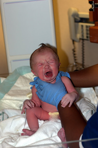 Samantha, screaming her (healthy) lungs out, working the Gerber Curl.