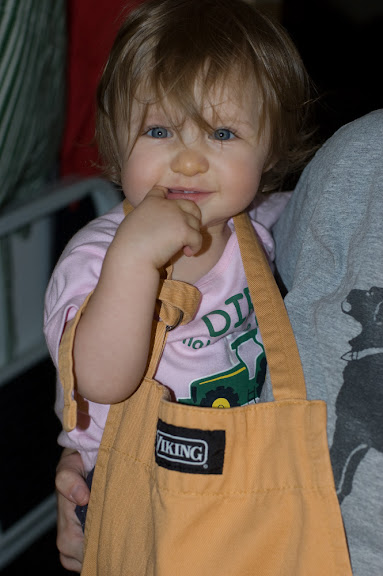 despite the apron, we haven't let her cook yet.