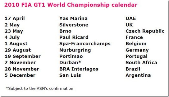 FIA GT1 Schedule