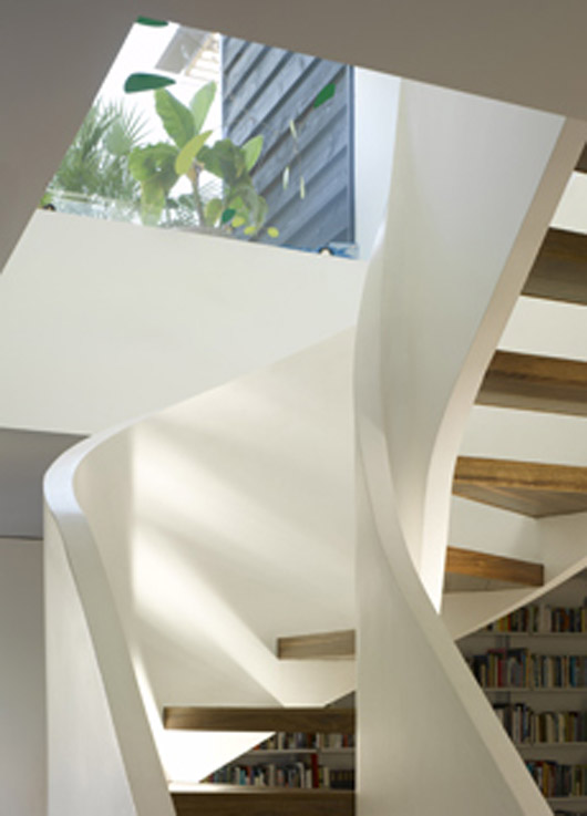 Family Home Decorating With The Extension Flat Roof Design - Stair family home interior design wooden stair