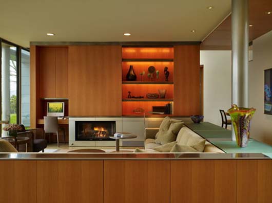 Modern Lake House Architecture Design Sustainable - Family Room modern home interior design family room