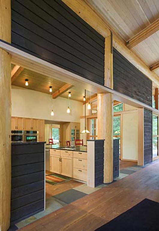 Three Separate Buildings Design Minimalist Home Decorating Wooden Kitchen glass house decorating wooden kitchen design