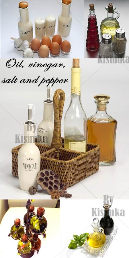Stock Photo: Oil, vinegar, salt and pepper