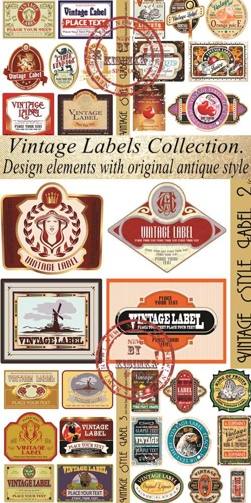 Stock: Vintage Labels Collection. Design elements with original antique style Stock: Vintage Labels Collection. Design elements with original antique style