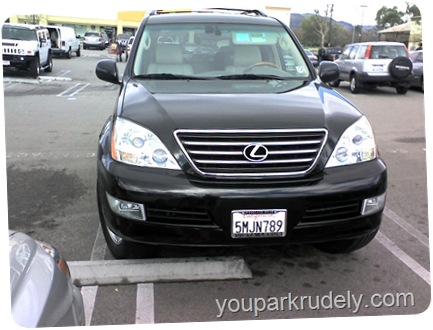 Black Lexus SUV parked rudely - youparkrudely.com