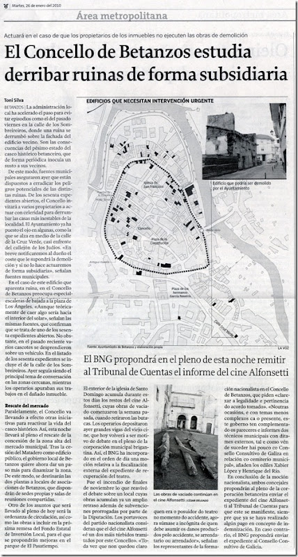 Recorte do  xornal “La Voz de Galicia” correspondente ao martes 26 de xaneiro de 2010.