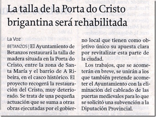 Recorte do  xornal “La Voz de Galicia” correspondente ao domingo 13 de decembro de 2009.