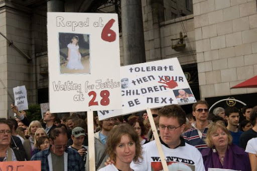 Victims of rape by Catholic priests protesting during visit of the criminal Joseph Ratzinger, the lying pope to Great Britain on September 18th, 2010