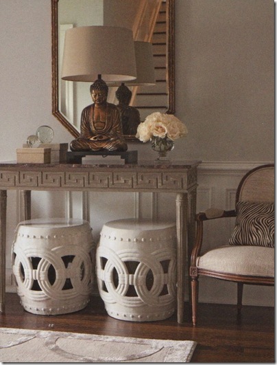 At Home mag Dovecote house via Elements of Style- garden stool vignette