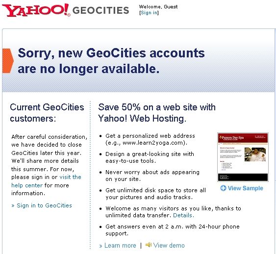 Goodbye Geocities