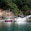 Whisper at dock, Reid Harbor, Stuart Island