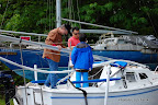 Getting ready to put the gin pole on the mast