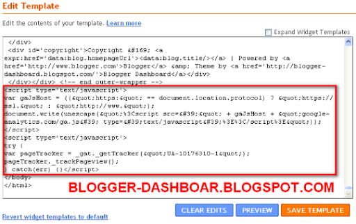 google blogspot. Paste the Google Analytics