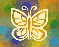 This cream coloured butterfly stands out brightly against the floral background.