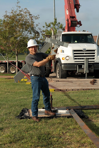 Danny, a huge lover of cranes and other large equipment, works to set foundations for tomorrow!