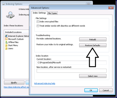 09-09-18 Outlook Not Indexing - Force Reindex by Restore to Defaults