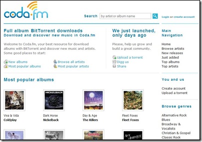 coda.fm, sito torrent musica