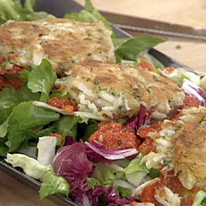 Killer Crab Cakes and Bitter Salad with Sweet Red Pepper Dressing