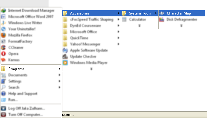 Character Map pada windows Character Map pada windows