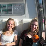 Jen and Meghan on the tram, waiting for our flight.