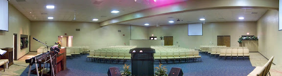 Calvary Tabernacle's new auditorium, as viewed from behind the pulpit.