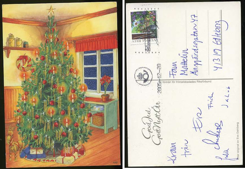 Vintage Postcard Blog: Christmas tree with candles and gifts - Eva ...