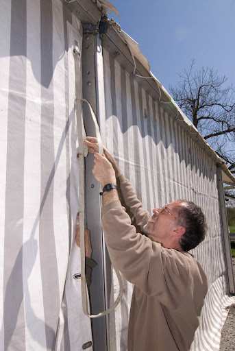 setting up the dining tent