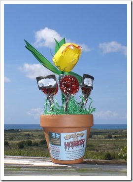 red lollipops in a flowerpot with origami Venus Fly Trap for Little Shop of Horors