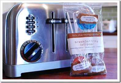 bag of Breakfast Tray lollipops with chrome toaster