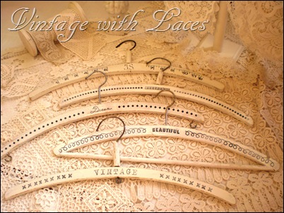Painted and Stamped Clothes Hangers by Vintage with Laces Painted and Stamped Clothes Hangers by Vintage with Laces