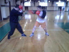 Attempting to hit my hands master Jose Torres.