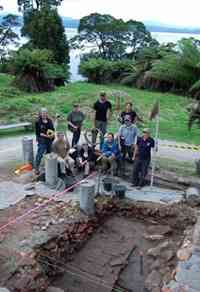 The team of archaeologists at the jail site excavation on Sarah Island The team of archaeologists at the jail site excavation on Sarah Island