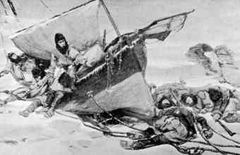 Members of the arctic expedition led by British explorer Sir John Franklin (1786 - 1847) on their attempt to discover the Northwest passage. The expedition was beleaguered by thick ice and Franklin died in June 1847 and most of the team died of starvation. Members of the arctic expedition led by British explorer Sir John Franklin (1786 - 1847) on their attempt to discover the Northwest passage. The expedition was beleaguered by thick ice and Franklin died in June 1847 and most of the team died of starvation.