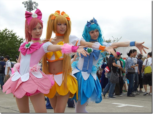 heartcatch precure! cosplay - cure blossom, cure sunshine, and cure marine from comiket 2010