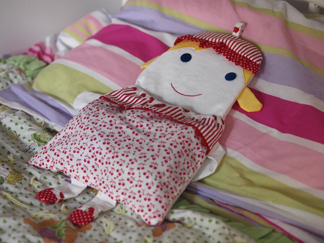PJ girl on bed
