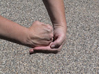 Close your hand to make a fist, similar to the Heimlich technique commonly performed on humans. Close your hand to make a fist, similar to the Heimlich technique commonly performed on humans.