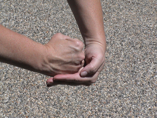 Close your hand to make a fist, similar to the Heimlich technique commonly performed on humans. Close your hand to make a fist, similar to the Heimlich technique commonly performed on humans.