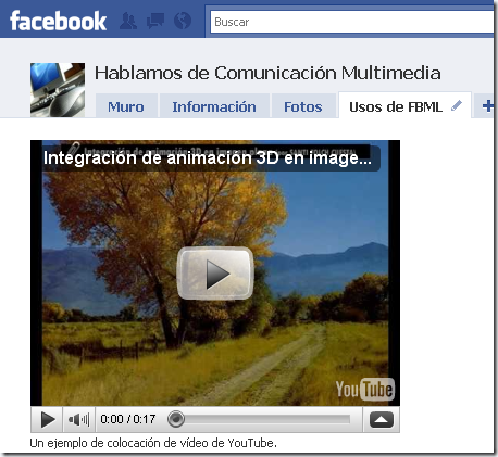 Aspecto de un vídeo de YouTube en una pestaña FBML de Facebook Aspecto de un vídeo de YouTube en una pestaña FBML de Facebook