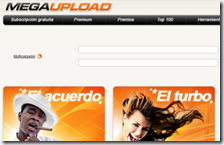 Aspecto de la web MegaUpload Aspecto de la web MegaUpload