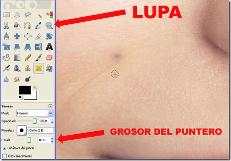 Hacer más pequeño el puntero de la herramienta de saneado de Gimp Hacer más pequeño el puntero de la herramienta de saneado de Gimp