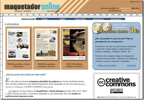 Página principal de Maquetador-online, plantillas y maquetas Creative Commons para descargar.