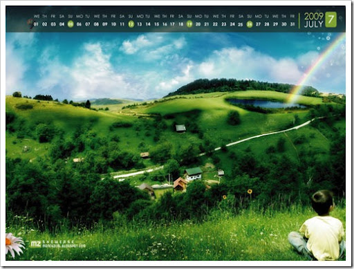 Desktop Wallpaper Green Valley With Calendar July 2009