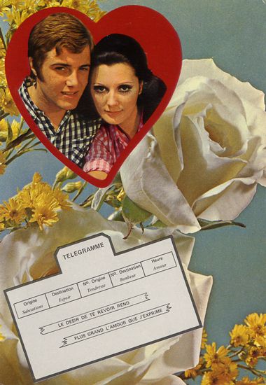 Cartes Postales Pop et  Kitsch des années 50, 70 et 70 - Pop and kitsch vintage postcards from the fifties, the sixties and the seventies : Amours en fleurs